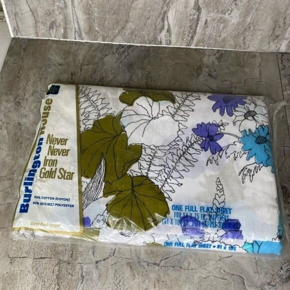 New Vintage Floral 60s 1960s 70s 1970s flat sheet Burlington Spring bouquet - Picture 6 of 10